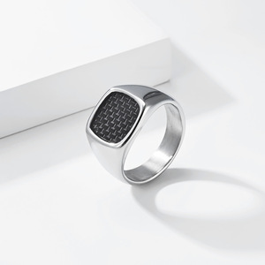 yunnique street style square carbon fiber <b>ring</b> for men, personalized, fashionable, minimalist style, <b>titanium</b> steel - Product Image 3