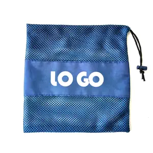 Custom Logo Thickened Mesh Adjustable Drawstring Shopping Tote Packing Bag Beach Yoga Swim Towel Storage Gift Pull String Pouch