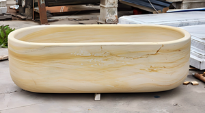 อ่างอาบน้ำทรงวงรีสั่งทำพิเศษสุดหรูหราทันสมัย ลายไม้สีเหลืองหินอ่อน แบบลอยตัว สำหรับแช่ตัวในห้องน้ำ วิลล่า โรงแรม บ้าน - Product Image 3