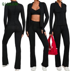 Vente chaude haute élasticité Yoga 3 pièces col montant veste moulante Fitness costume intérieur Pilates Yoga ensemble pour les femmes - Product Image 1