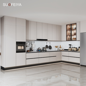 Sofeyia Sang Trọng Hiện Đại Màu Trắng Bóng Gỗ PVC Nhà Bếp Tủ Tùy Chỉnh Bồn Rửa Cơ Sở Tủ Cửa Kính MDF Carcase Bao Gồm Vòi Nước - Product Image 6