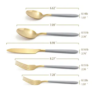 Hand Forged Matte Gold And Grey Smooth Edge Cutlery Stainless Steel Silverware Restaurant Hotel Wedding Flatware Set