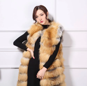 New Style Wholesale Modern Design Fluffy Fur Vest <strong>Girls</strong> Women <strong>Long</strong> Real Fox Fur <strong>Gilet</strong> - Product Image 4