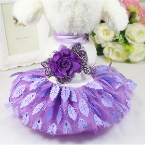 Shine And Shine Pet Wedding Dress Red Purple Leaf Pattern Glittering Skirt <b>For</b> Dog <b>Cat</b> Summer <b>Clothes</b> - Product Image 3