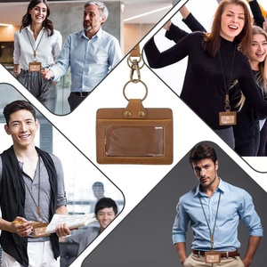 Porte-carte d'identité en cuir Boshiho marron, porte-badge, porte-carte de crédit, cordon de cou élégant pour le bureau, les étudiants et les professionnels - Product Image 5