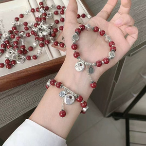 999 Pure <b>Silver</b> Cinnabar Bracelet With Tassel <b>Charm</b> For Everyday Wear Unisex Jewelry Natural Stone Red Beads Lucky Bag Design - Product Image 4