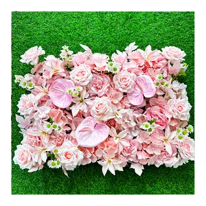 Custom 3D 5D Fabric Cloth Roll Up Artificial Silk Rose Peony Flowers Wall Backdrop Panel Wedding Decor Artificial Flower Wall