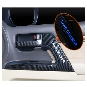 Pegangan Pintu Interior Mobil 8 Buah, Aksesori Interior Mobil Gagang Pintu Karbon LED Trim untuk Konversi Land Cruiser 200
