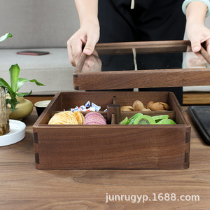 Boîte de rangement rectangulaire en noyer noir d'Amérique du Nord avec couvercle et compartiments pour le rangement des aliments dans le salon - Product Image 5
