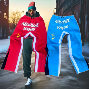 ODM Custom Logo High Quality Men's Heavyweight Sweatpants Elastic Wide Flare Leg High Street <b>Jogger</b> Pants Canvas Fabric Winter - Product Image 2