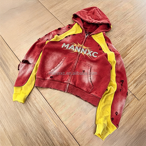 Sudadera con capucha <span class=keywords><strong>de</strong></span> felpa francesa 100% algodón con logo personalizado, efecto desgastado vintage, estilo streetwear, estampado serigrafiado, con cremallera, oversize y corte cropped. - Product Image 4