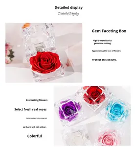 กล่องใส่แหวนอะคริลิคใส D436 Eternal Rose ทำมือ พร้อมดอกไม้ประดิษฐ์สำหรับสารภาพรัก ของขวัญวันวาเลนไทน์ กล่องใส่แหวน Eternal - Product Image 4
