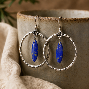Orecchini a Cerchio Grandi Vintage a Forma di Oliva Blu Scuro, Gioielli di Moda per Donne - Product Image 6