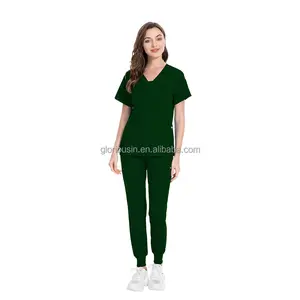 GloriousIn female scrub set 2023 hospital male salon uniform shoes doctor v neck antimicrobial dickie distribution v neck sexy