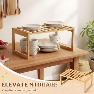 Wooden Kitchen Storage Rack Solid Wood Tabletop <b>Dish</b> Rack With <b>Stand</b> For Kitchenware - Product Image 1