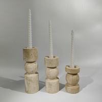 Bougeoir en pierre naturelle beige travertin Creative Design Lot de 3 bougeoirs