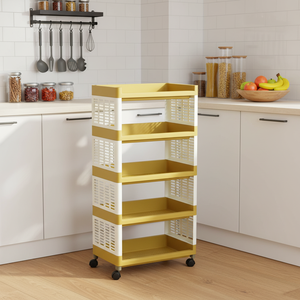 Scaffale portaoggetti leggero e smontabile in plastica PP multistrato con ruote per cucina, camera da letto, soggiorno - 4 ripiani per snack - Product Image 3