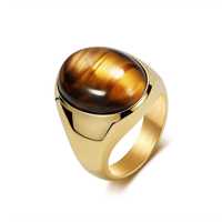 Bague pour homme en acier inoxydable avec pierre naturelle œil de tigre créée en laboratoire, style hip-hop, plaqué argent/or, bijoux de luxe
