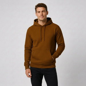 Sweat-shirt à capuche en molleton vert uni pour homme, coupe classique, pull décontracté avec poche avant, 100% coton, vêtement d'automne - Product Image 1