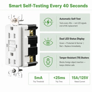 เต้ารับ GFCI แบบทดสอบตัวเองได้ BAREP 15A ได้รับการรับรองมาตรฐาน CULus พร้อมไฟ LED แสดงสถานะแบบคู่ วัสดุ PC Shell มาตรฐาน UL94 V2 สำหรับห้องน้ำ ห้องครัว โรงแรมในสหรัฐอเมริกา - Product Image 2