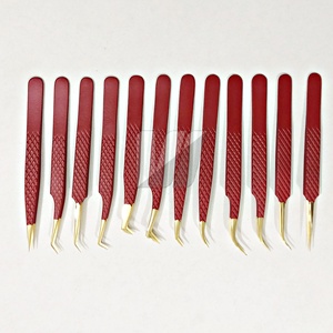 Pinzas de extensión de pestañas de acero inoxidable sostenibles japonesas con logotipo personalizado, Punta puntiaguda de alta calidad, diseño único dorado granate - Product Image 6