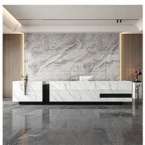 Table de réception courbée artistique en MDF de haute qualité CR183 avec éclairage LED doux, comptoir de salon de beauté blanc, comptoir de caisse pour la vente au détail - Product Image 5