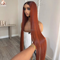 Peluca de Cabello Humano Liso Rojo Cobre 1B/Jengibre con Encaje Frontal 5x5 Transparente, Sin Pegamento, Pre-Desplumada, Larga y Sedosa