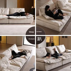Colección de Sofás Modulares de <span class=keywords><strong>Lino</strong></span> y Gamuza Estilo Wabi-Sabi para el Hogar, Sofá Seccional para Sala de Estar - Product Image 2