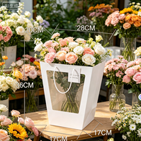 Sac d'emballage de fleurs trapézoïdal de luxe, écologique, imperméable, avec fenêtre transparente et gaufrage |   Boîte de transport portable pour bouquets pour fleuristes
