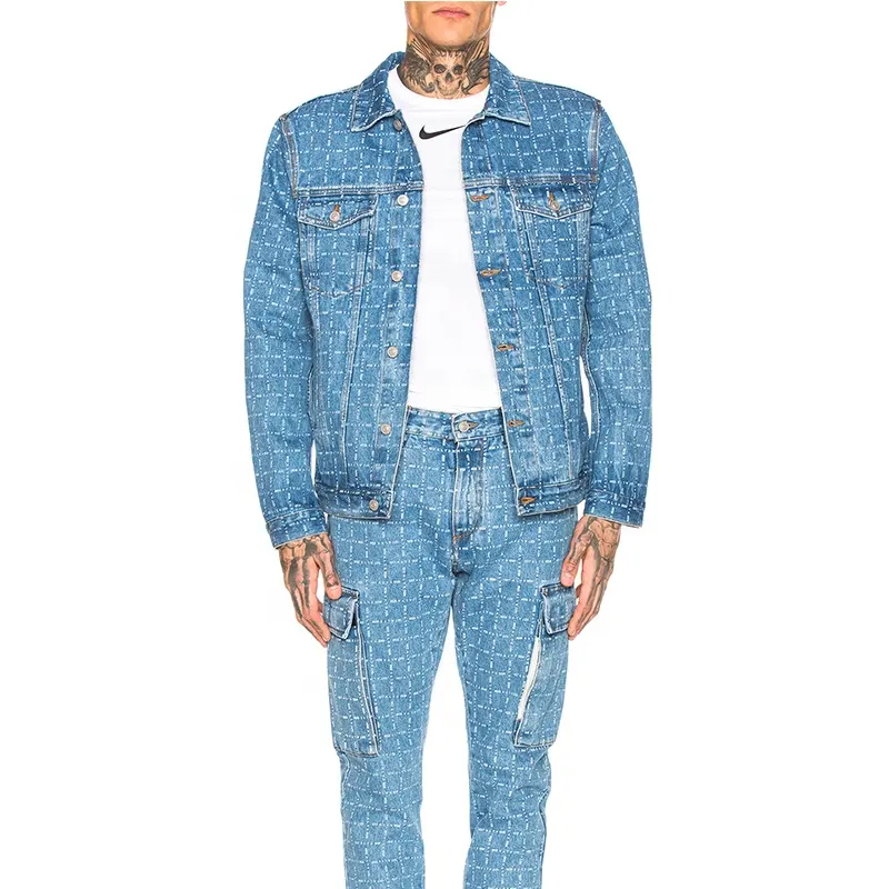 Veste en denim bleue pour hommes, chaude, personnalisée, à carreaux, avec poches à rabat, décontractée, grande taille, OEM, nouvelle collection