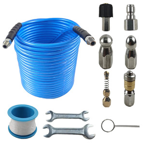 Kit de limpieza de alcantarillado con manguera resistente a la presión de 150 pies, boquillas y herramientas para limpieza de desagües - Product Image 1