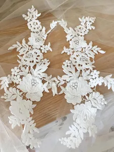 High Quality Cotton Bridal Off White Embroidery Flower Lace Applique For Wedding Dress DIY Craft Decoration.
