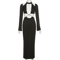 Sexy Hipster femmes robes décontractées Maxi robe dames décolleté évider dos nu mince solide robe de soirée