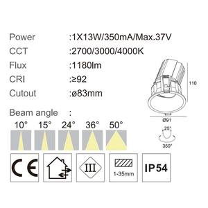 Thiết Kế Mới 13W Dali Dimmable Vòng Điều Chỉnh Lõm Nhỏ Trim Led COB Downlight - Product Image 2