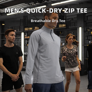 Camiseta Deportiva de Manga Larga para Hombre, Transpirable, Sin Costuras, con Cierre de Media Cremallera, de Spandex/Nylon, de Secado Rápido, para Gimnasio, Entrenamiento, Running - Product Image 2