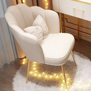 Shell Petal Velvet Eco-friendly Vanity <b>Chair</b> with Adjustable Height Gold Metal Legs for Apartment <b>Bedroom</b> Nail Salon - Product Image 2