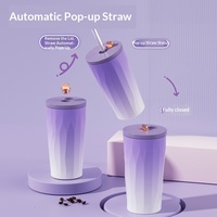 Nouvelle tasse isotherme en acier inoxydable 304 à double paroi, avec paille escamotable automatique, couvercle dégradé, personnalisable, vente en gros