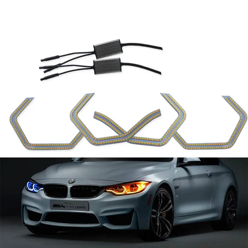 Farol de led para bmw m4, estilo íconico, duas cores, tipo angel eye, com fios de relé para bmw 2 3 4 5