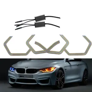 For BMW M4 Iconic Style Switchback Dual-Color LED Angel Eye Kit w/ Relay Wirings For BMW 2 3 4 5 Series Headlight
