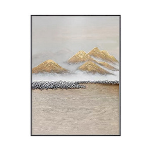 Pintura al Óleo Pintada a Mano, Montaña Dorada, Arte Abstracto, Estilo Chino Moderno, Marco Metálico, Efecto Visual 3D, para Sala de Estar o Entrada - Product Image 5
