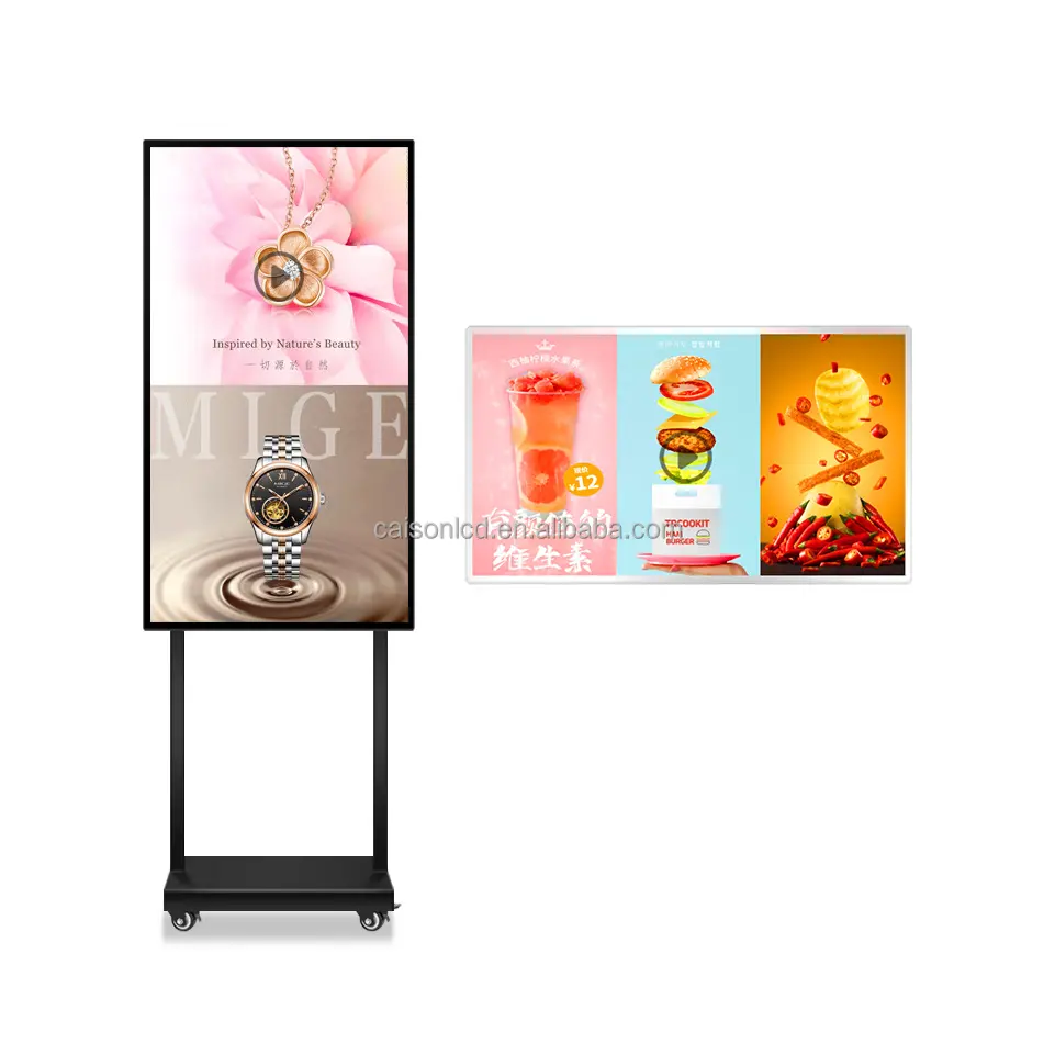 65 inch floor standing smart signage support FHD/4K with Android 1000-5000 high brightness movable showcase advertising machine