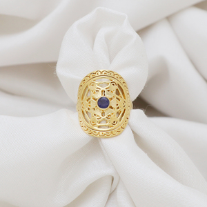 Chapado en oro 925 Plata de ley fino diseño delicado joyería de piedras preciosas de moda anillo de iolita Natural - Product Image 2