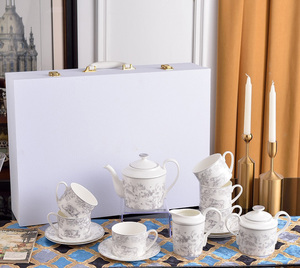 Ensemble de café en porcelaine fine gris nordique de luxe, 15 pièces, pour la maison et l'hôtel, pour 6 personnes - Product Image 2