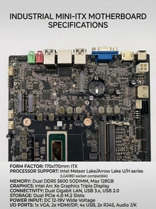Carte mère TOPC Mini-ITX avec processeur intégré <span class=keywords><strong>Meteor</strong></span>/Arrow <span class=keywords><strong>Lake</strong></span> Ultra 5/7/9, double DDR5, double 2M.2, double LAN, terminal POS multi-écrans, nouvelle - Product Image 3