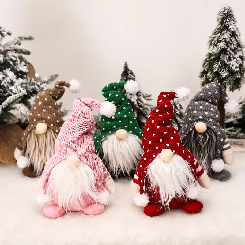 Christmas Dots Pattern Pompom Hats Plush Faceless Gnomes