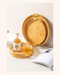 Couchtisch Küchen-Ottoman Runde Dekorative Servierplatte aus Bambus mit Griffen - Product Image 2