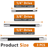 Jeu d'extensions flexibles pour clé à douille, 1/2 ", 3/8 ", 1/4 ", noires, 3 pièces