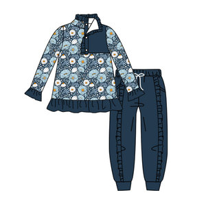 Conjunto de 2 Piezas de Ropa para Niñas, Camiseta Informal Personalizada con Estampado Floral de Algodón de Manga Larga y Pantalones Jogger con Volantes - Product Image 5