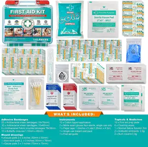 Fornecimento de fábrica 110 peças caixa de primeiros socorros de plástico kit de primeiros socorros suprimentos médicos caixa de primeiros socorros para escritório ao ar livre em casa