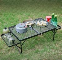 Table pliante robuste en maille de fer avec extensions et pieds réglables pour barbecue et camping en extérieur